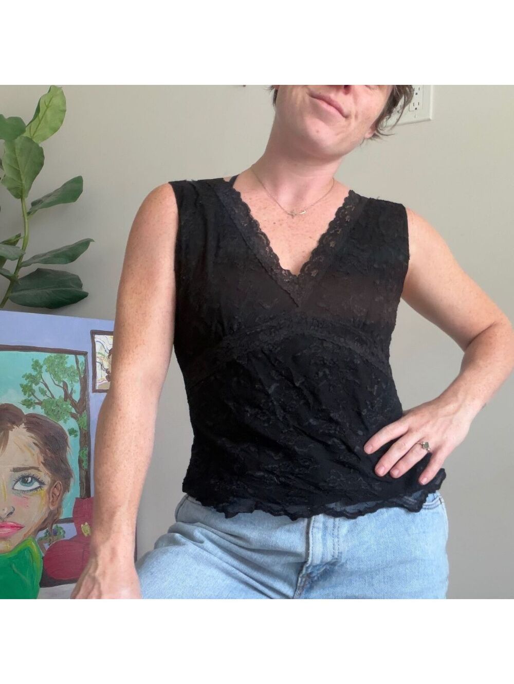 Vintage 90s Black lace sleeveless wrap top